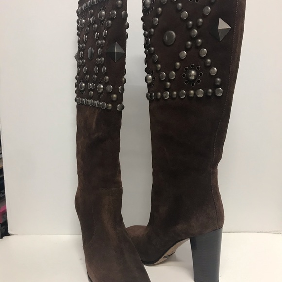 Dolce and Gabbana brown suede knee hi boot w/ stud - Picture 2 of 5